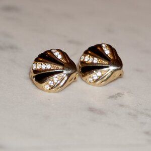 Christian Dior Gold Tone Black Enamel & Crystal Seashell Clip-On Earrings
